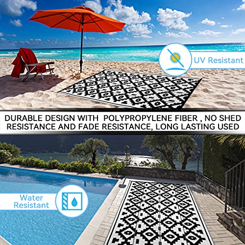 Loninak Outdoor Rug Carpet, Plastic Straw Rug, Waterproof Outdoor Rugs, Patio Rug for RV, Trailer, Beach Camping, Backyard, Deck, 4 Stakes and Carry Bag Included, 5' x 8'