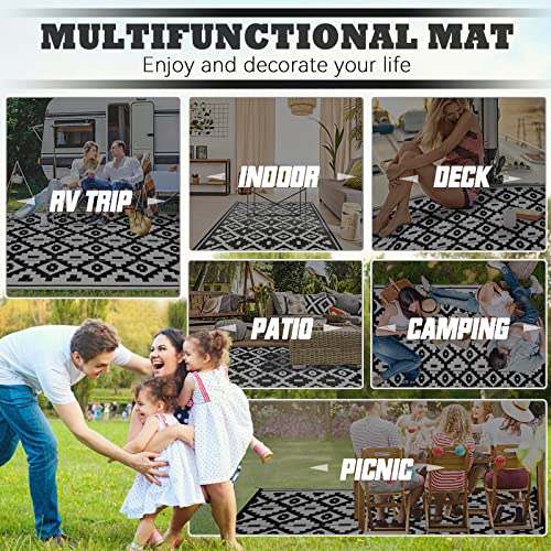 Loninak Outdoor Rug Carpet, Plastic Straw Rug, Waterproof Outdoor Rugs, Patio Rug for RV, Trailer, Beach Camping, Backyard, Deck, 4 Stakes and Carry Bag Included, 5' x 8'