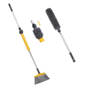 znm kitchen brooms for sweeping indoor, soft bristle broom indoor angle broom with 55.1" long handle for house office outdoor cleaning, 10.6" wide heavy duty broom - build-in microfiber duster
