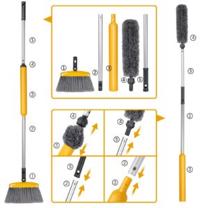 ZNM Kitchen Brooms for Sweeping Indoor, Soft Bristle Broom Indoor Angle Broom with 55.1" Long Handle for House Office Outdoor Cleaning, 10.6" Wide Heavy Duty Broom - Build-in Microfiber Duster