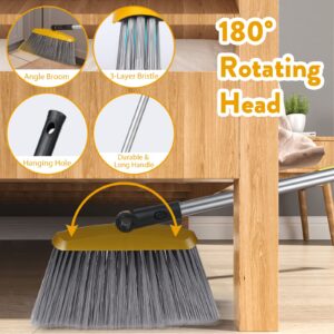 ZNM Kitchen Brooms for Sweeping Indoor, Soft Bristle Broom Indoor Angle Broom with 55.1" Long Handle for House Office Outdoor Cleaning, 10.6" Wide Heavy Duty Broom - Build-in Microfiber Duster