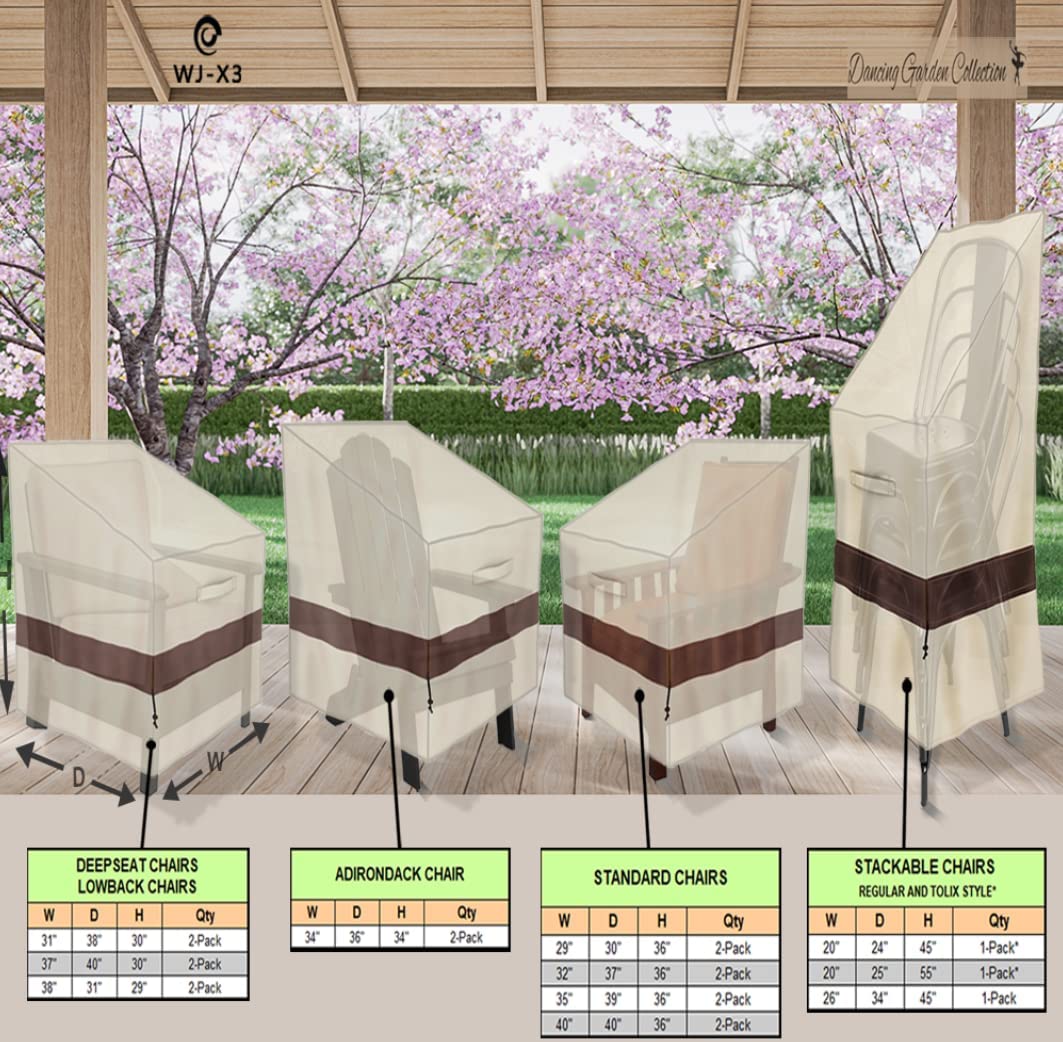 WJ-X3 Patio Chair Cover, Outdoor Lounge Cover, Heavy Duty, Waterproof Lawn Patio Furniture Covers, 40W x 40D x 36H, Beige, 2-Pack