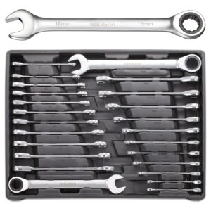kboisha 24-piece ratchet wrenches, 72-tooth ratcheting combination wrench set with metric & sae 8-19mm and 1/4" to 3/8" cr-v standard wrench set with organizer box