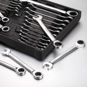 kboisha 24-Piece Ratchet Wrenches, 72-Tooth Ratcheting Combination Wrench Set with Metric & SAE 8-19mm and 1/4" to 3/8" CR-V Standard Wrench Set with Organizer Box