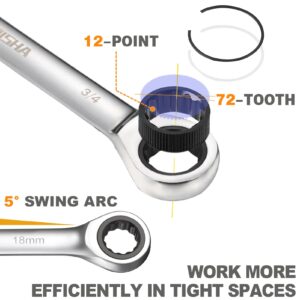 kboisha 24-Piece Ratchet Wrenches, 72-Tooth Ratcheting Combination Wrench Set with Metric & SAE 8-19mm and 1/4" to 3/8" CR-V Standard Wrench Set with Organizer Box