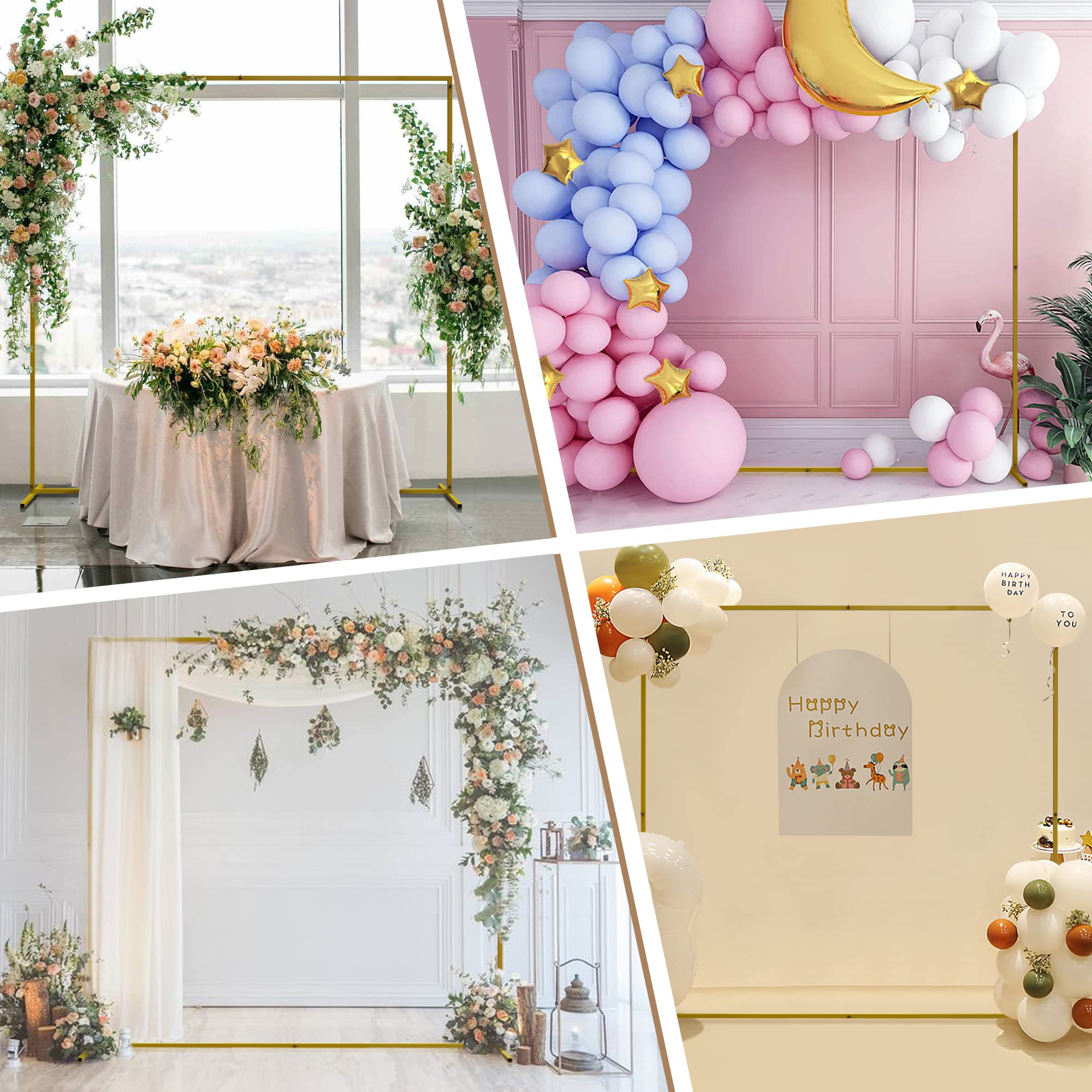 Wedding Arch Backdrop Stand, 6.6x6.6 FT Gold Wedding Arches for Ceremony Square Metal Balloon Arch Stand Garden Arbor Frame for Wedding Birthday Party Baby Shower Photo Booth Background Decoration