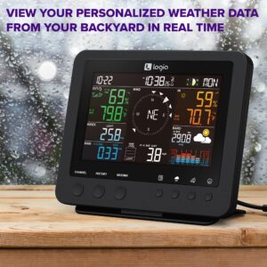 Logia 7-in-1 Weather Station Indoor/Outdoor Weather Monitoring System, Temperature Humidity Wind Speed/Direction Rain UV & More, Wireless Color Console w/Forecast Data, Alarm, Alerts