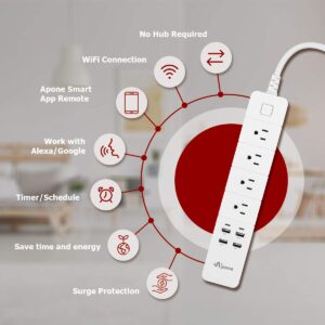 Smart Plug Power Strip Surge Protector with 4 Individually Controlled Apone Smart Outlets and 4 USB Ports, Compatible with Alexa & Google Home, No Hub Required