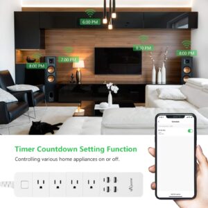 Smart Plug Power Strip Surge Protector with 4 Individually Controlled Apone Smart Outlets and 4 USB Ports, Compatible with Alexa & Google Home, No Hub Required