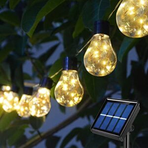 janchs solar string lights outdoor, 20 bulbs 100 led hanging vintage solar lights outdoor waterproof with 8 modes, solar patio decorations lights for your christmas backyard balcony summer camping