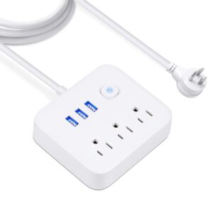 power strip surge protector with usb,4 feet long cord with 3 ac outlets and 3 usb charging ports, overload protection outlet extender, compact for smartphone tablets home, office, hotel,900 joules