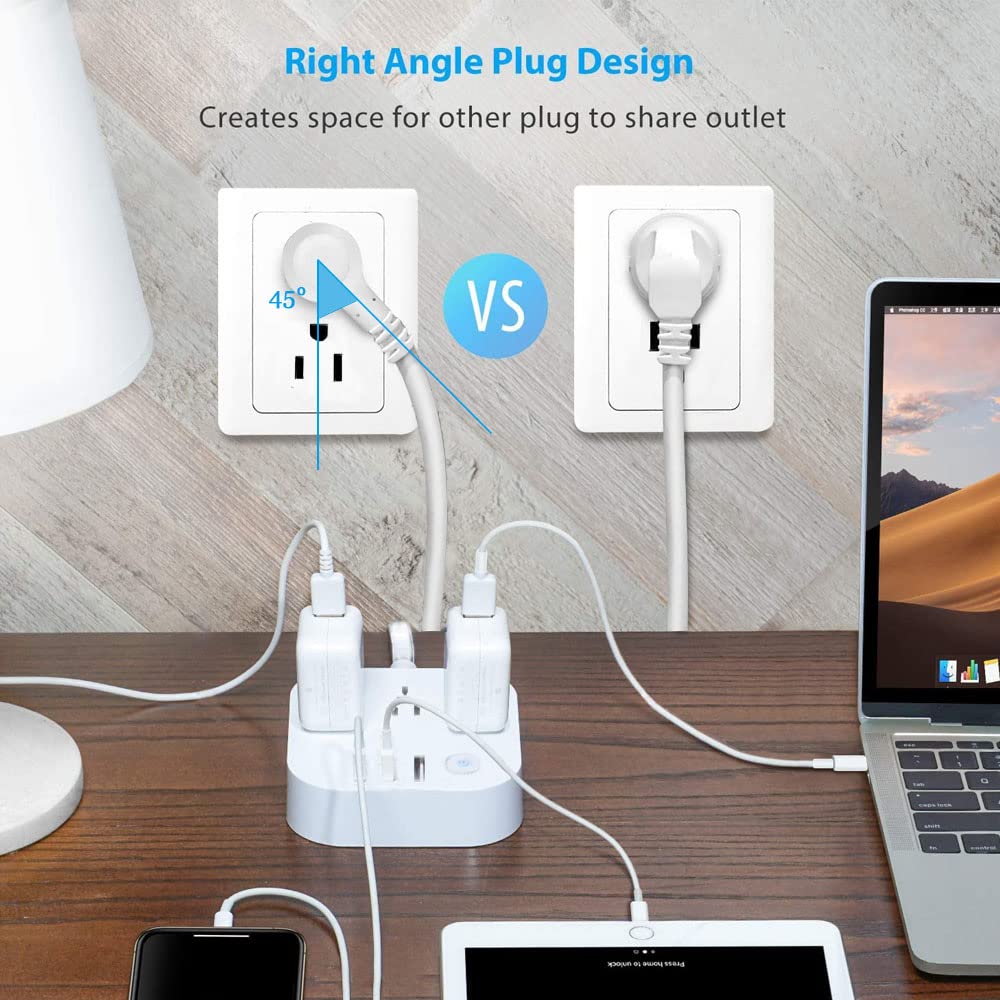 Power Strip Surge Protector with USB,4 Feet Long Cord with 3 AC Outlets and 3 USB Charging Ports, Overload Protection Outlet Extender, Compact for Smartphone Tablets Home, Office, Hotel,900 Joules