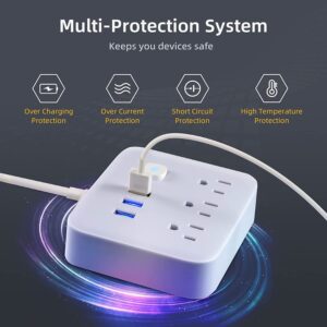 Power Strip Surge Protector with USB,4 Feet Long Cord with 3 AC Outlets and 3 USB Charging Ports, Overload Protection Outlet Extender, Compact for Smartphone Tablets Home, Office, Hotel,900 Joules