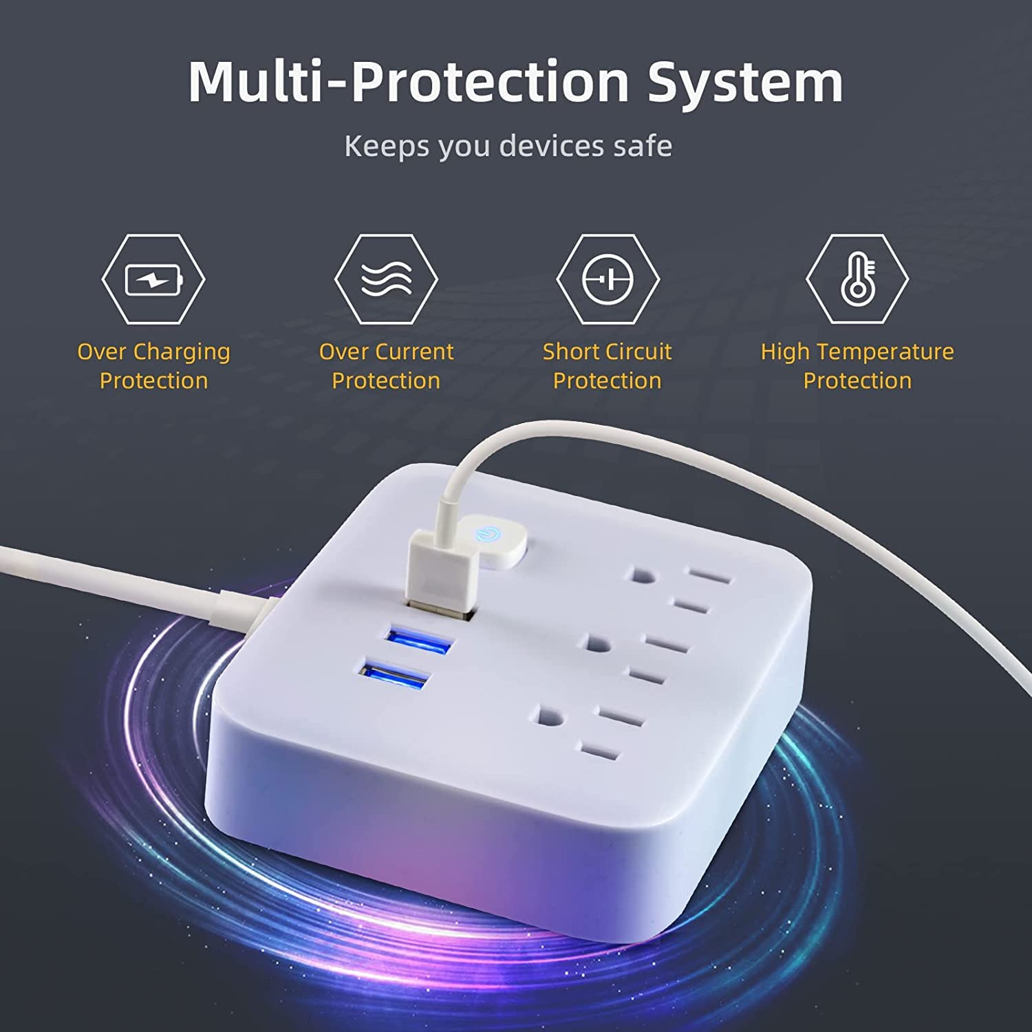 Power Strip Surge Protector with USB,4 Feet Long Cord with 3 AC Outlets and 3 USB Charging Ports, Overload Protection Outlet Extender, Compact for Smartphone Tablets Home, Office, Hotel,900 Joules