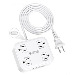 2 prong power strip, trond 2 prong to 3 prong outlet adapter, 5ft extension cord, 4 widely outlets with 4 usb ports, wall mountable, ideal for non-grounded outlets, no surge protector for cruise ship