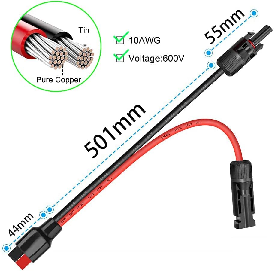 ZHOFONET Anderson Connector,10AWG 2ft Anderson Adapter Power Pole Port,Male and Female Solar Extension Cable Connector Kits for Portable Solar Generator Power Station