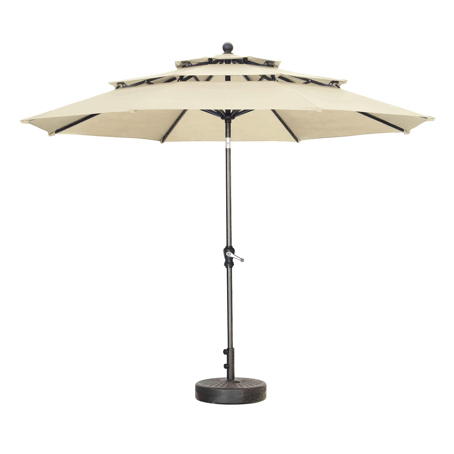 PUPZO 10ft Patio Umbrella 3 Tiers Outdoor Table Umbrella Market Umbrella with Tilt Adjustment and 8 Sturdy Ribs Umbrella for Garden, Backyard, Pool, Beach (Khaki)