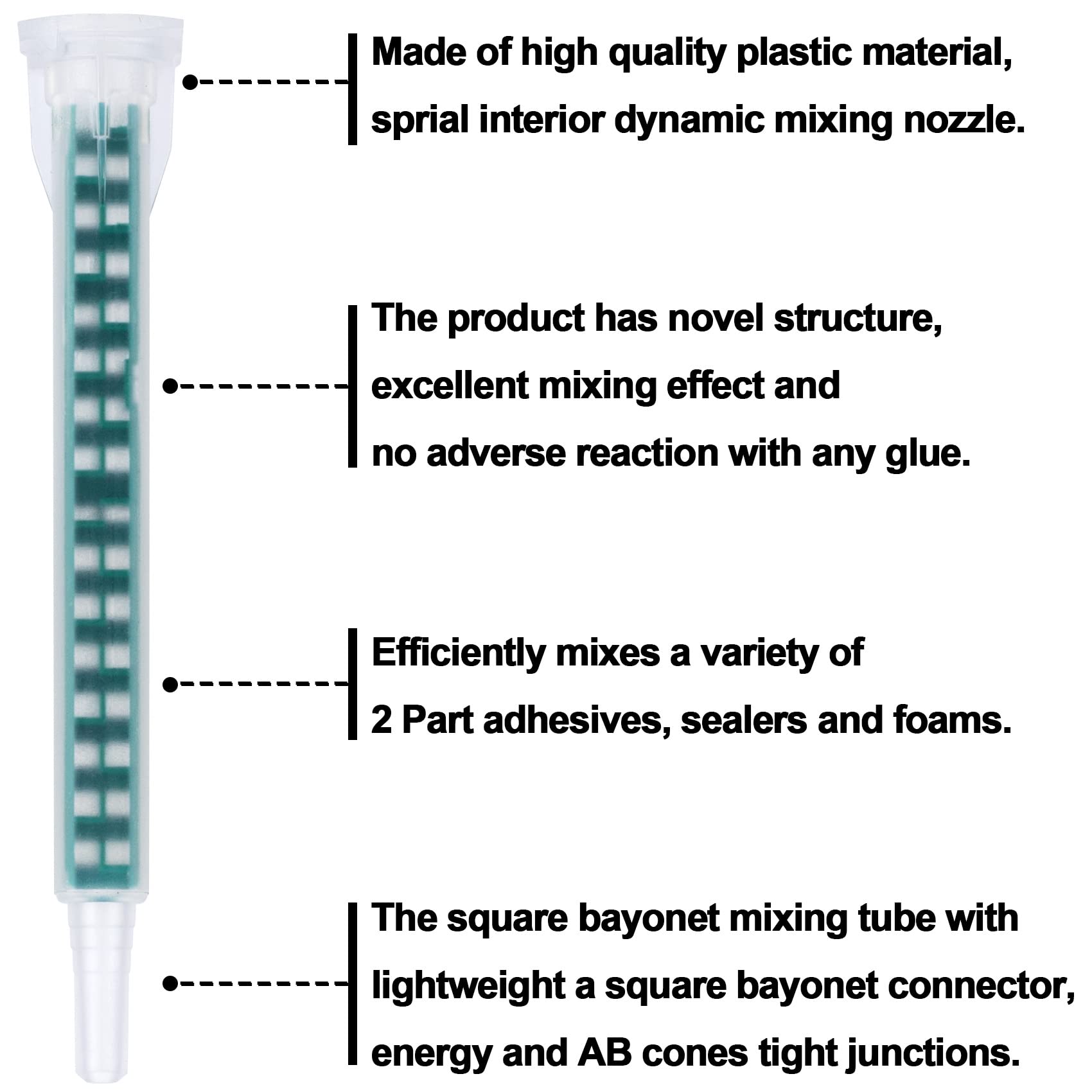 PAGOW 25Pcs 3.3 Inch Epoxy Mixing Nozzle Adhesive Cartridges Gun Applicator Static Mixer Tip for 50ml/1.7oz (1:1/1:2ratio) 16 Element