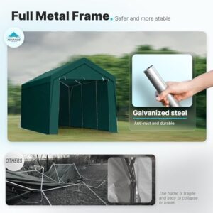 ADVANCE OUTDOOR 12x20 ft Heavy Duty Carport with Sidewalls and Doors, Adjustable Height from 9.5 ft to 11 ft, Car Canopy Garage Party Tent Boat Shelter with 8 Reinforced Poles and 4 Sandbags, Green