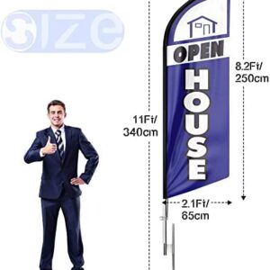 FSFLAG Open House Flags for Real Estate Agents, Open House Flag Pole Kit and Ground Stake, 11 FT Feather Banner Flag for Outside Business Advertising, Open House Banners for Real Estate (Blue)