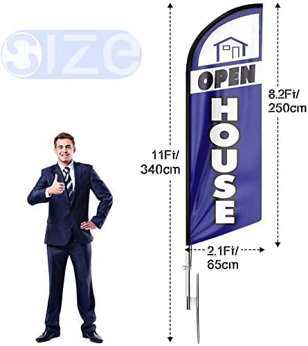 FSFLAG Open House Flags for Real Estate Agents, Open House Flag Pole Kit and Ground Stake, 11 FT Feather Banner Flag for Outside Business Advertising, Open House Banners for Real Estate (Blue)