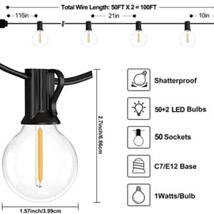 YUNSOVA Outdoor String Lights LED - 100FT 2 Pack Outdoor Lights for Patio with 52 Waterproof Bulbs, Connectable Commercial Hanging Lights for Outside Backyard Balcony Party