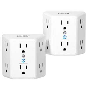 lencent multi plug 6 outlet extender, 2 pack surge protector wall tap, power strip 3-side widely spaced adapter multiple charger expander, mountable wall splitter for home travel office, etl listed