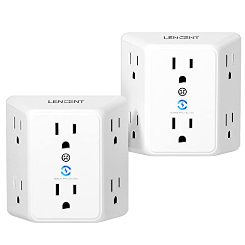 LENCENT Multi Plug 6 Outlet Extender, 2 Pack Surge Protector Wall tap, Power Strip 3-Side Widely Spaced Adapter Multiple Charger Expander, Mountable Wall Splitter for Home Travel Office, ETL Listed