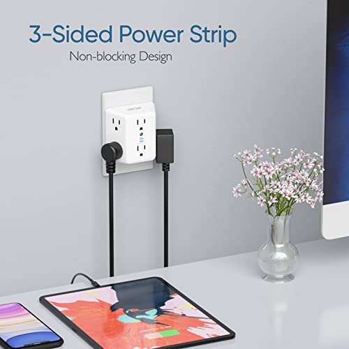 LENCENT Multi Plug 6 Outlet Extender, 2 Pack Surge Protector Wall tap, Power Strip 3-Side Widely Spaced Adapter Multiple Charger Expander, Mountable Wall Splitter for Home Travel Office, ETL Listed