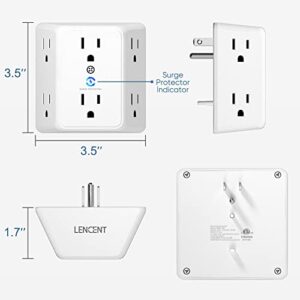 LENCENT Multi Plug 6 Outlet Extender, 2 Pack Surge Protector Wall tap, Power Strip 3-Side Widely Spaced Adapter Multiple Charger Expander, Mountable Wall Splitter for Home Travel Office, ETL Listed