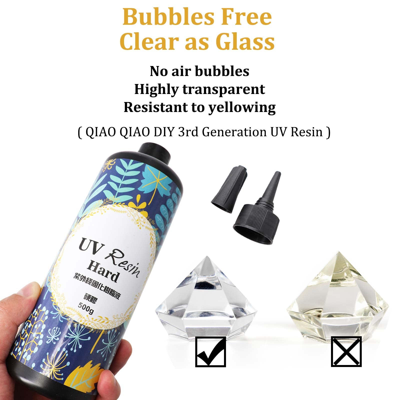 Big Bottled QIAO QIAO DIY 3rd Generation UV Resin Clear Hard, for Professional Resin Makers Fully Cured! No Tacky! (500g/17.63oz)