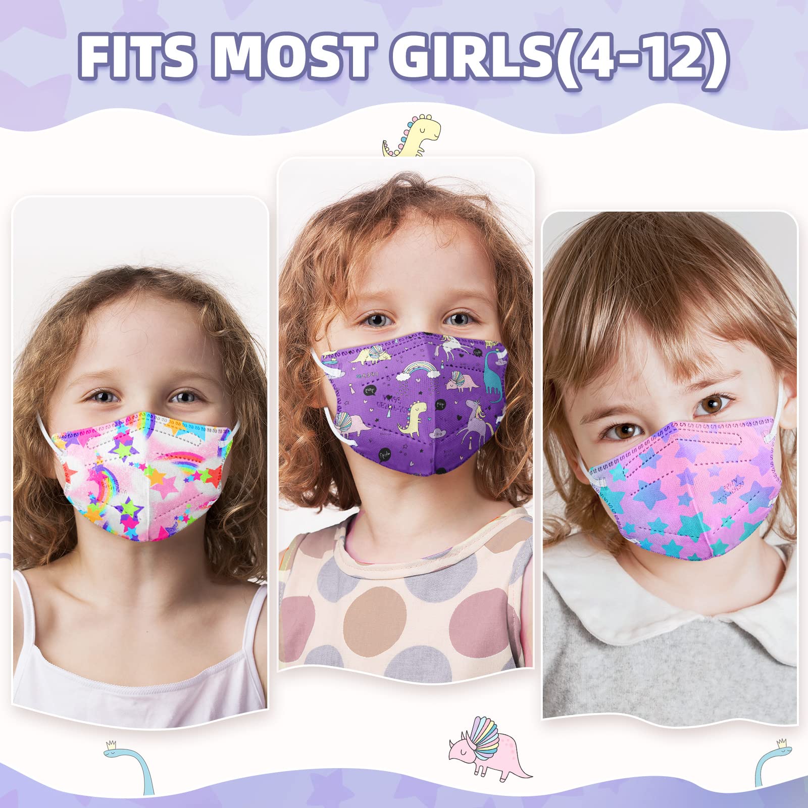 FENFEN Kids KN95 Face Mask Disposable - 50 Pack KN 95 Kid Masks Children Small Size Breathable Girls Kids KN95 Unicorn Mask Mascaras KN95 Para Niños