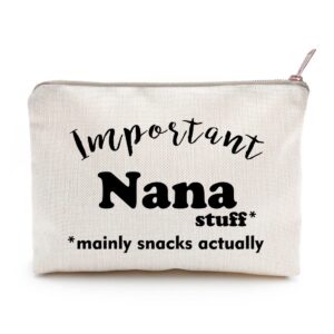 important nana stuff linen bag mother's day gift makeup bag grandma bag mainly snacks actually nana birthday gift toiletry accessories bag