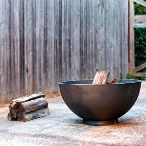 Ash & Ember 29" Hemisphere Fire Pit, Wood Burning Backyard Fireplace, Round Flat Flanged Base, Cast Iron High-Temp Black Paint Fire Bowl, Portable Outdoor Firepit