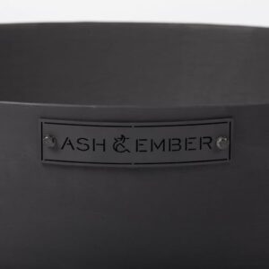 Ash & Ember 29" Hemisphere Fire Pit, Wood Burning Backyard Fireplace, Round Flat Flanged Base, Cast Iron High-Temp Black Paint Fire Bowl, Portable Outdoor Firepit