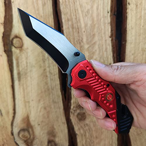 Survival Folding Pocket Knife, Assist Open, RED