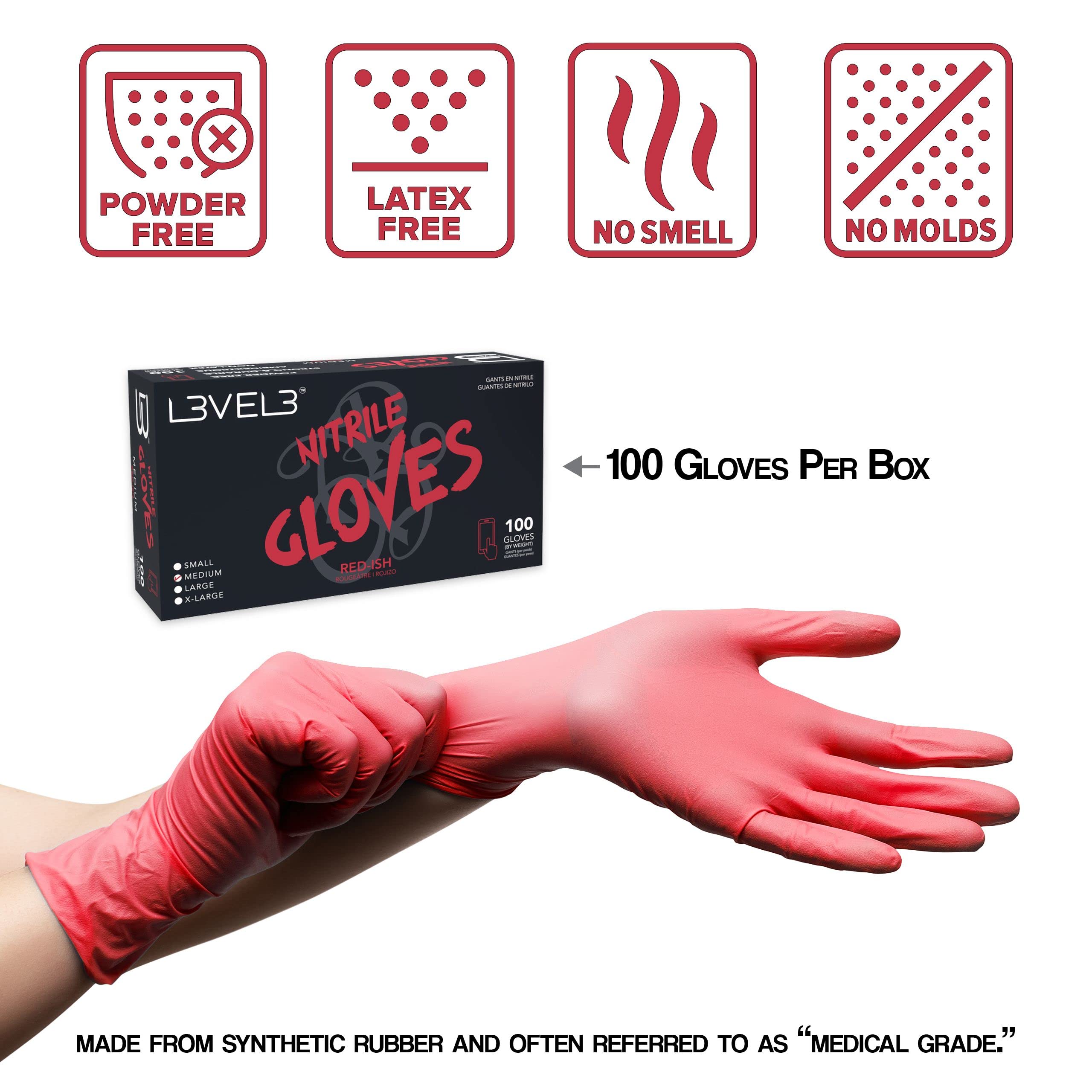 L3 Level 3 Nitrile Gloves - Professional Heavy Duty Disposable Gloves - Latex Free - Fits Snug - Box of 100