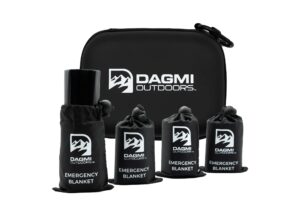 dagmi outdoors emergency survival blanket 4 pack thermal mylar foil space blankets for extreme cold weather - nasa designed - perfect for camping, hiking, car, warmth - outdoor waterproof gear