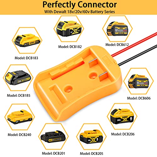 Newly for Dewalt Battery Adapter by Baridwon, Power Wheels Adapter for Dewalt Battery, 2 Kit Power Tools Conversion for 18v 20v 60v Batteries, Upgraded 12AWG Thick Copper Core Wire