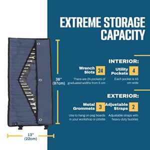 Rugged Tools Wrench Roll Up Pouch - Wrench Organizer & Tool Holder With SAE & Metric Labels
