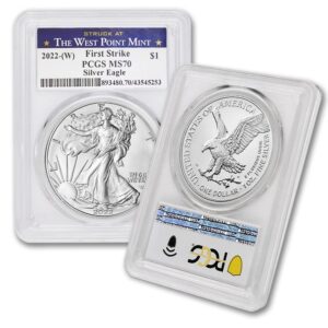 2022 (w) 1 oz american silver eagle ms-70 (first strike - struck at the west point mint) $1 ms70 pcgs