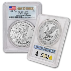 2022 (w) 1 oz american silver eagle ms-70 (first strike - struck at west point - flag label) $1 ms70 pcgs