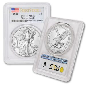 2022 1 oz american silver eagle ms-70 (first strike - flag label) $1 ms70 pcgs
