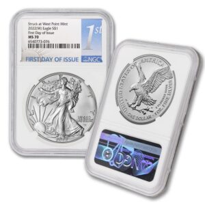 2022 (w) 1 oz american silver eagle ms-70 (first day of issue - struck at west point mint) $1 ms70 ngc