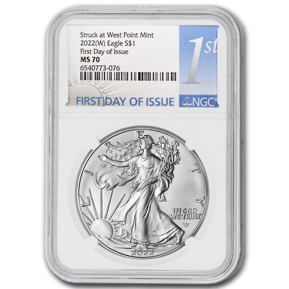 2022 (W) 1 oz American Silver Eagle MS-70 (First Day of Issue - Struck at West Point Mint) $1 MS70 NGC