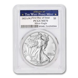 2022 (W) 1 oz American Silver Eagle MS-70 (First Day of Issue - Struck at the West Point Mint) $1 MS70 PCGS
