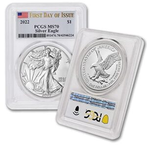 2022 1 oz american silver eagle ms-70 (first day of issue - flag label) $1 ms70 pcgs