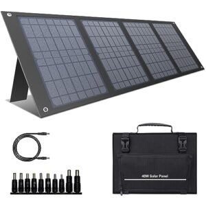 apowking 40w portable solar panels, foldable solar panel charger for 100-300w portable power station, with adjustable kickstands, dc 12-15v output, usb 3.0 port for camping van rv trip