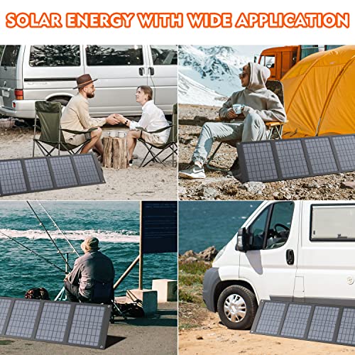 Apowking 40W Portable Solar Panels, Foldable Solar Panel Charger for 100-300W Portable Power Station, with Adjustable Kickstands, DC 12-15V Output, USB 3.0 Port for Camping Van RV Trip
