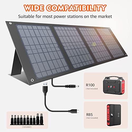 Apowking 40W Portable Solar Panels, Foldable Solar Panel Charger for 100-300W Portable Power Station, with Adjustable Kickstands, DC 12-15V Output, USB 3.0 Port for Camping Van RV Trip